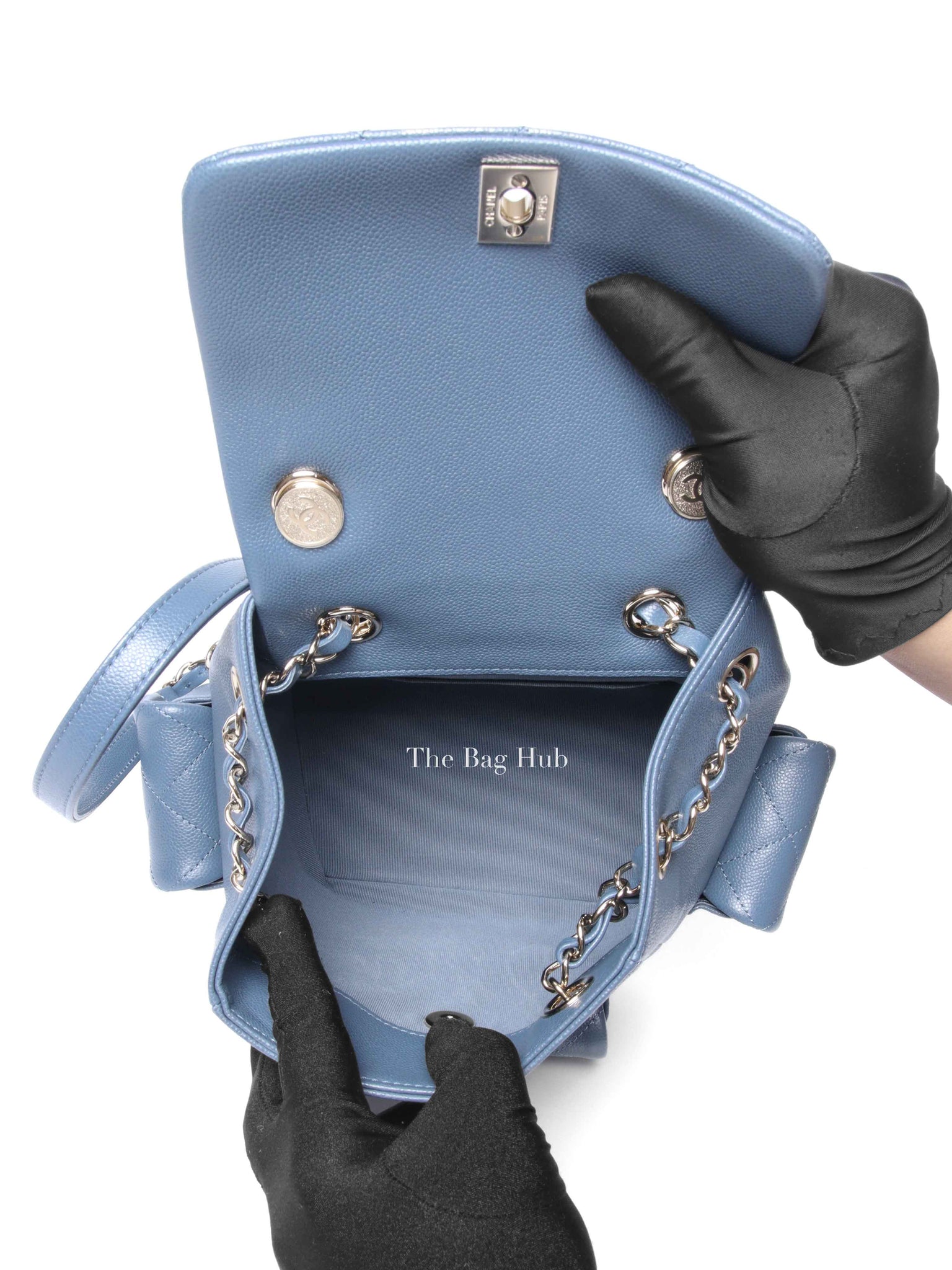 Chanel Blue Shiny Caviar Quilted Small Cargo Duma Backpack