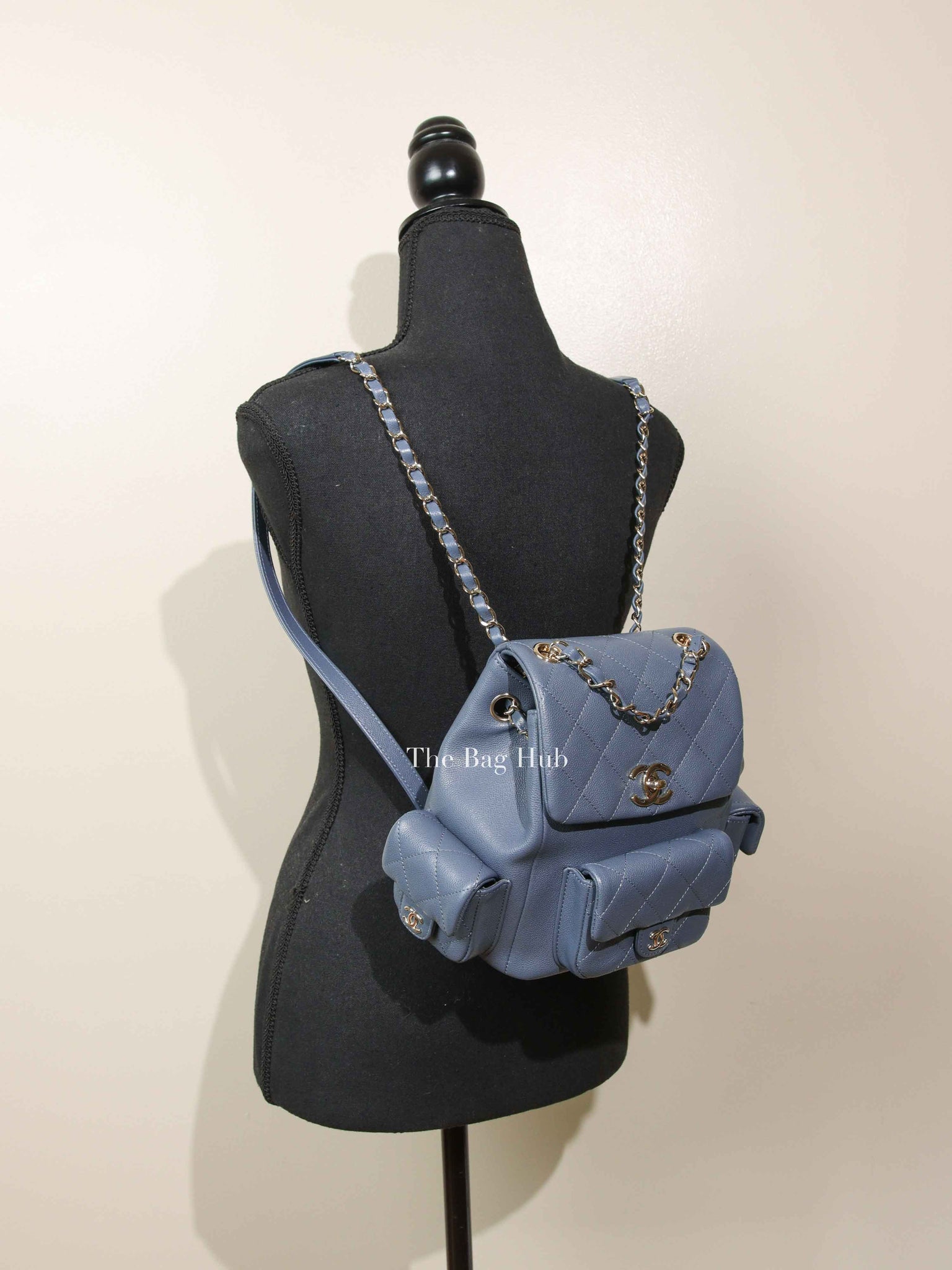 Chanel Blue Shiny Caviar Quilted Small Cargo Duma Backpack