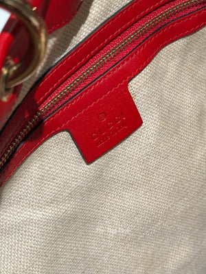 Gucci Red/Brown Monogram Canvas Medium Valentine Tote Bag