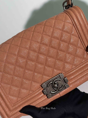 Chanel Light Brown Caviar Quilted New Medium Le Boy Flap Bag