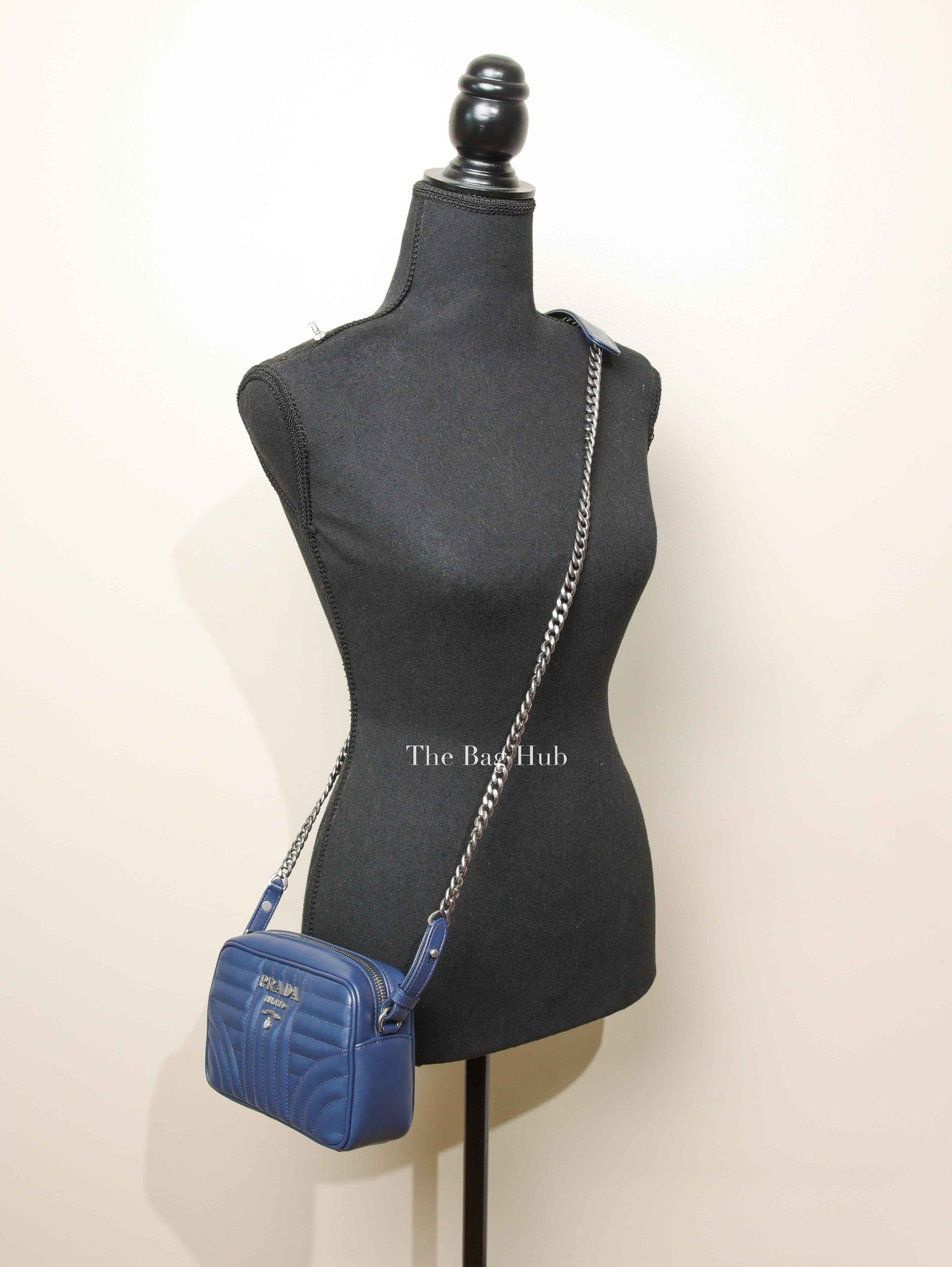 Prada Bluette Soft Calfskin Diagramme Mini Crossbody Bag
