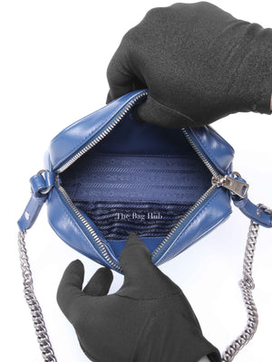 Prada Bluette Soft Calfskin Diagramme Mini Crossbody Bag