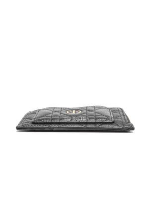 Dior Black Calfskin Cannage Caro Cosmos Zipped Card Holder