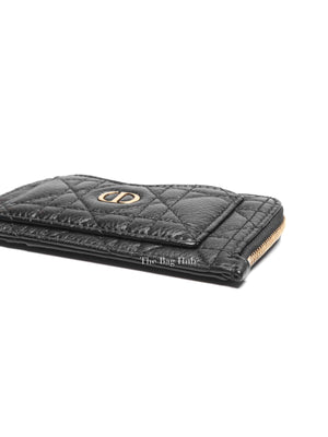 Dior Black Calfskin Cannage Caro Cosmos Zipped Card Holder