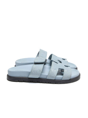 Hermes Blue Suede Chypre Sandals Size 35.5