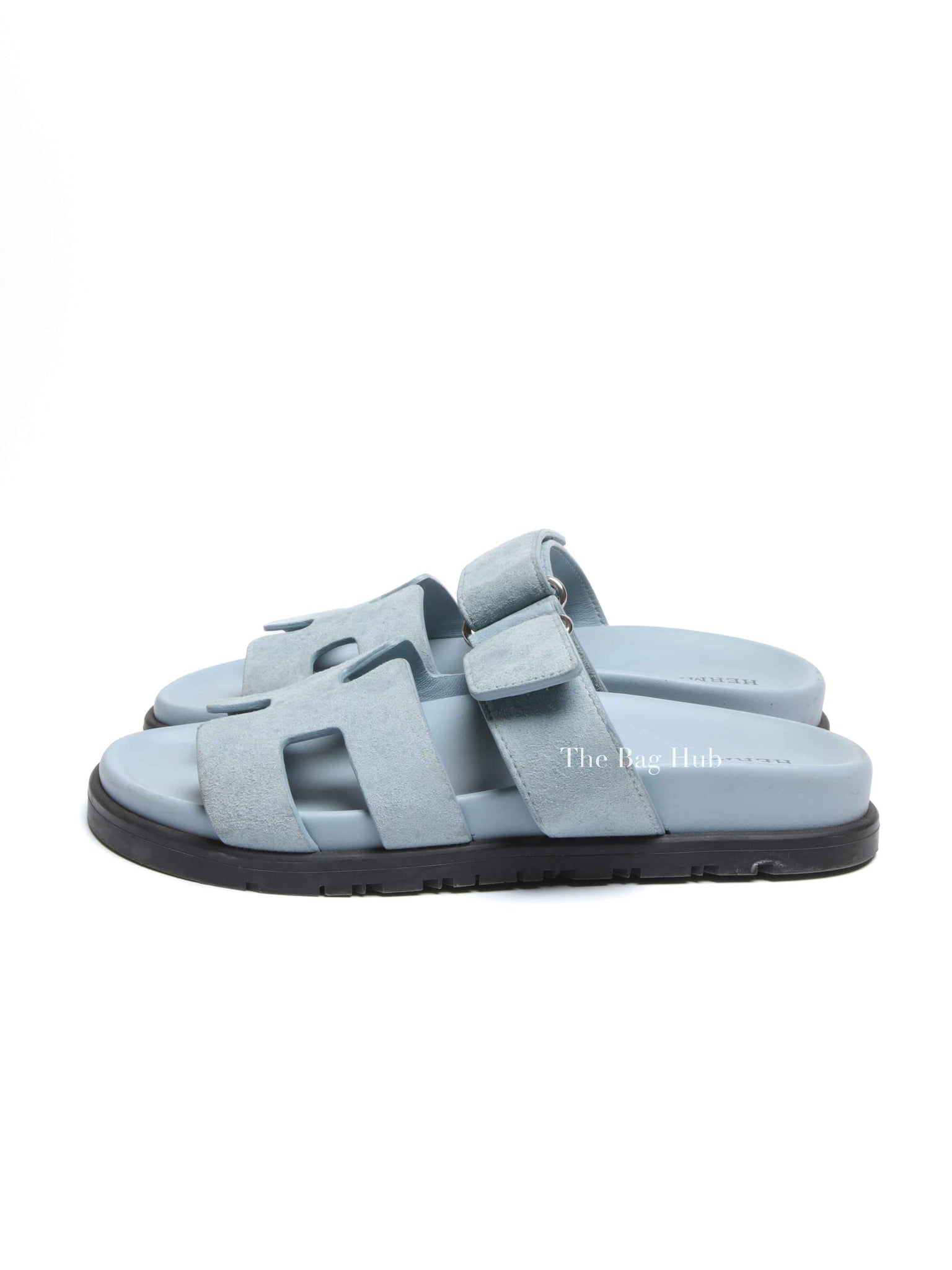 Hermes Blue Suede Chypre Sandals Size 35.5