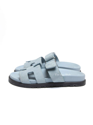 Hermes Blue Suede Chypre Sandals Size 35.5