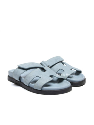 Hermes Blue Suede Chypre Sandals Size 35.5