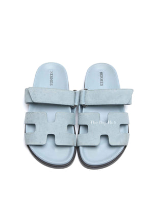 Hermes Blue Suede Chypre Sandals Size 35.5