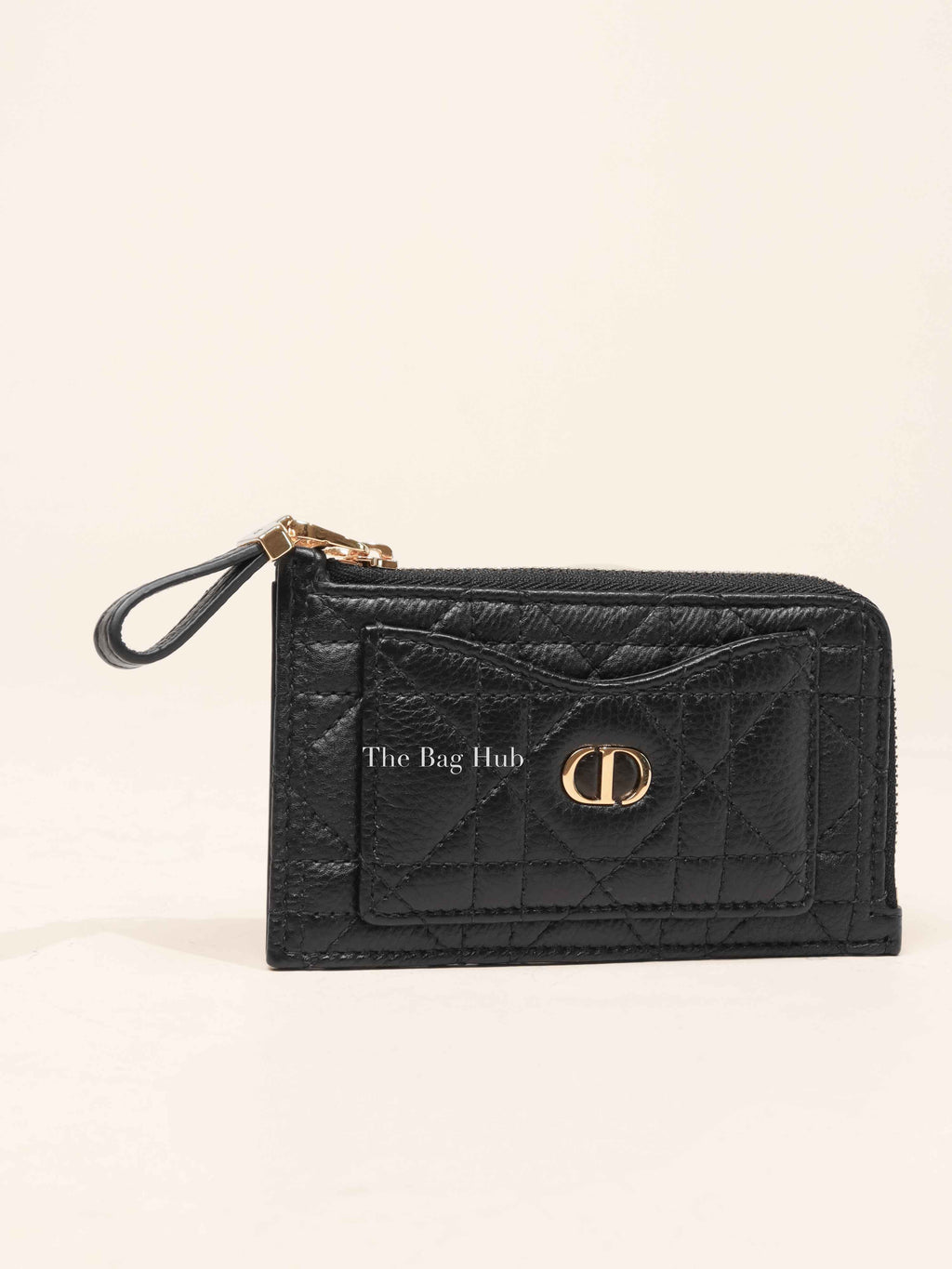 Dior Black Calfskin Cannage Caro Cosmos Zipped Card Holder