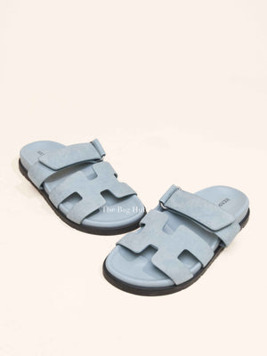 Hermes Blue Suede Chypre Sandals Size 35.5
