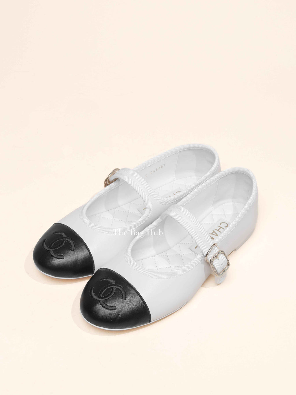 Chanel Black/White Lambskin Mary Jane Ballerina Flats Size 38