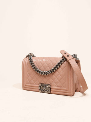 Chanel Light Brown Caviar Quilted New Medium Le Boy Flap Bag