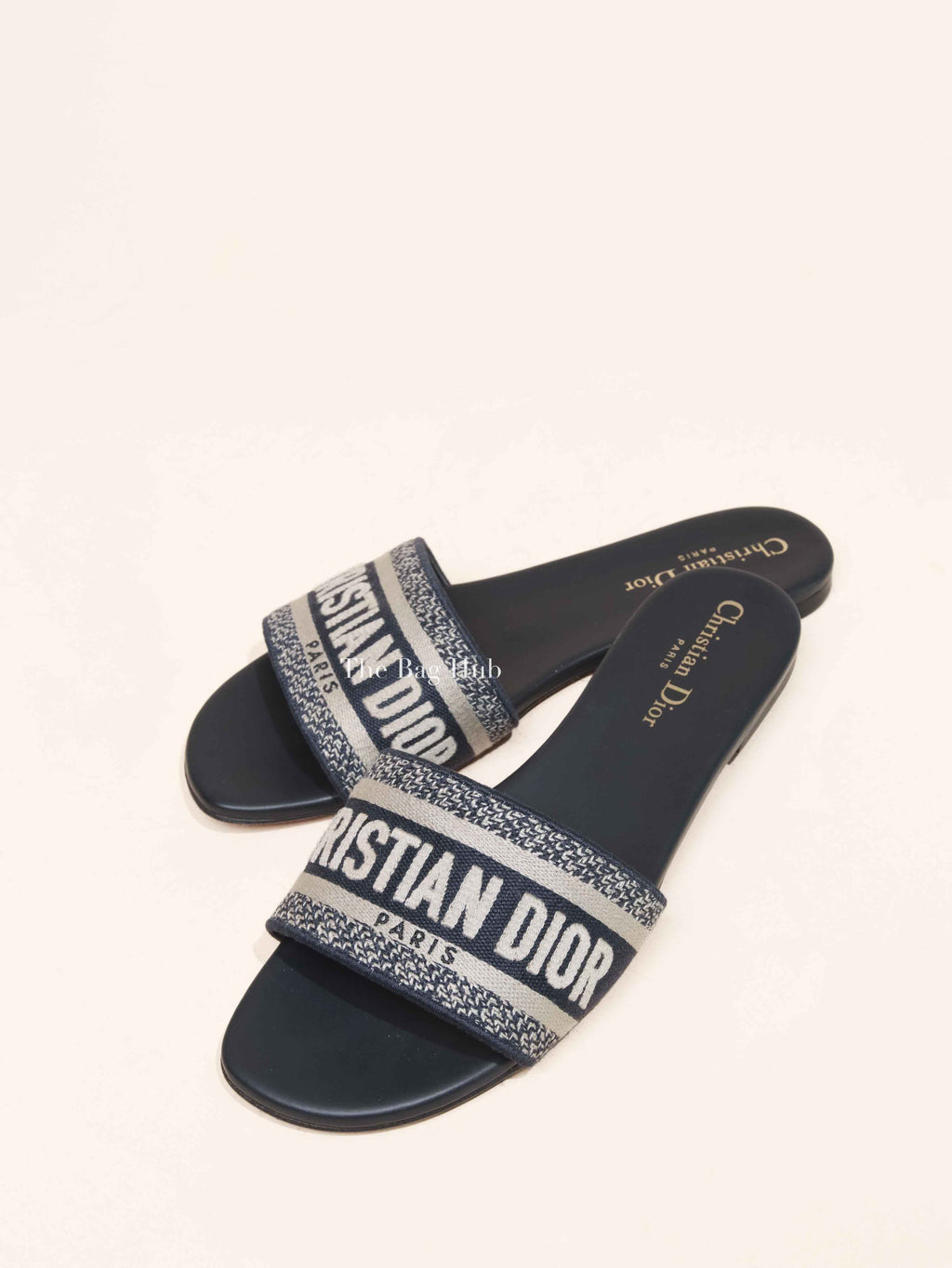 Dior Deep Blue Embroidered Dway Slides Size 38.5