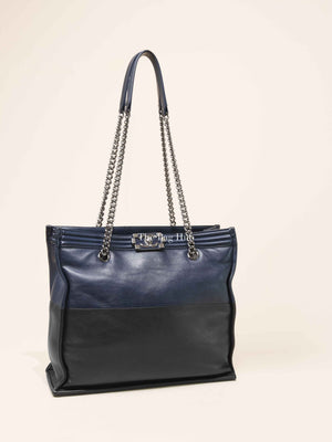 Chanel Blue/Black Leather Le Boy Large Tote Bag SHW