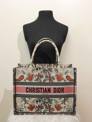 Dior Multicolor Floral Embroidered Canvas Medium Book Tote