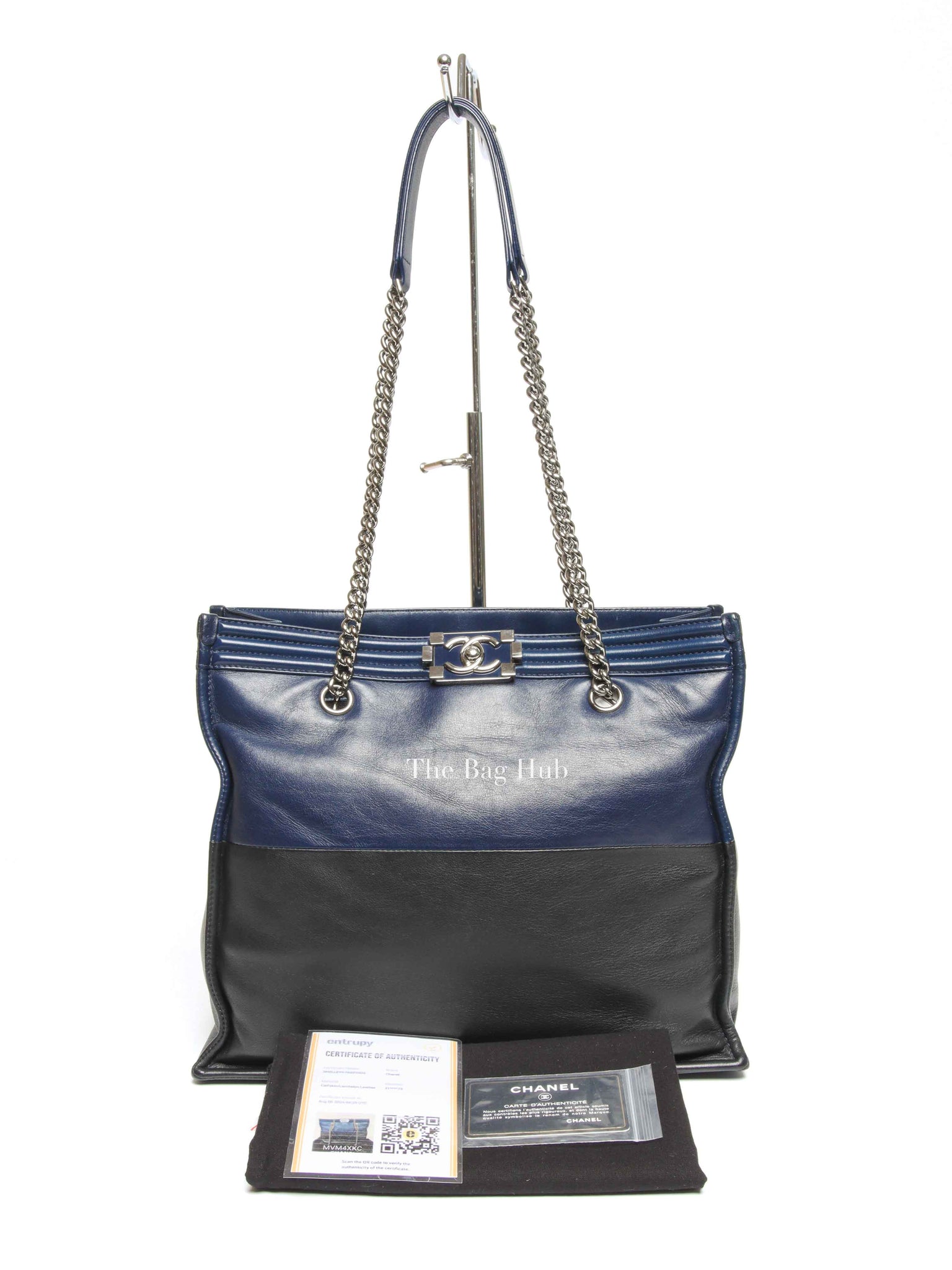 Chanel Blue/Black Leather Le Boy Large Tote Bag SHW