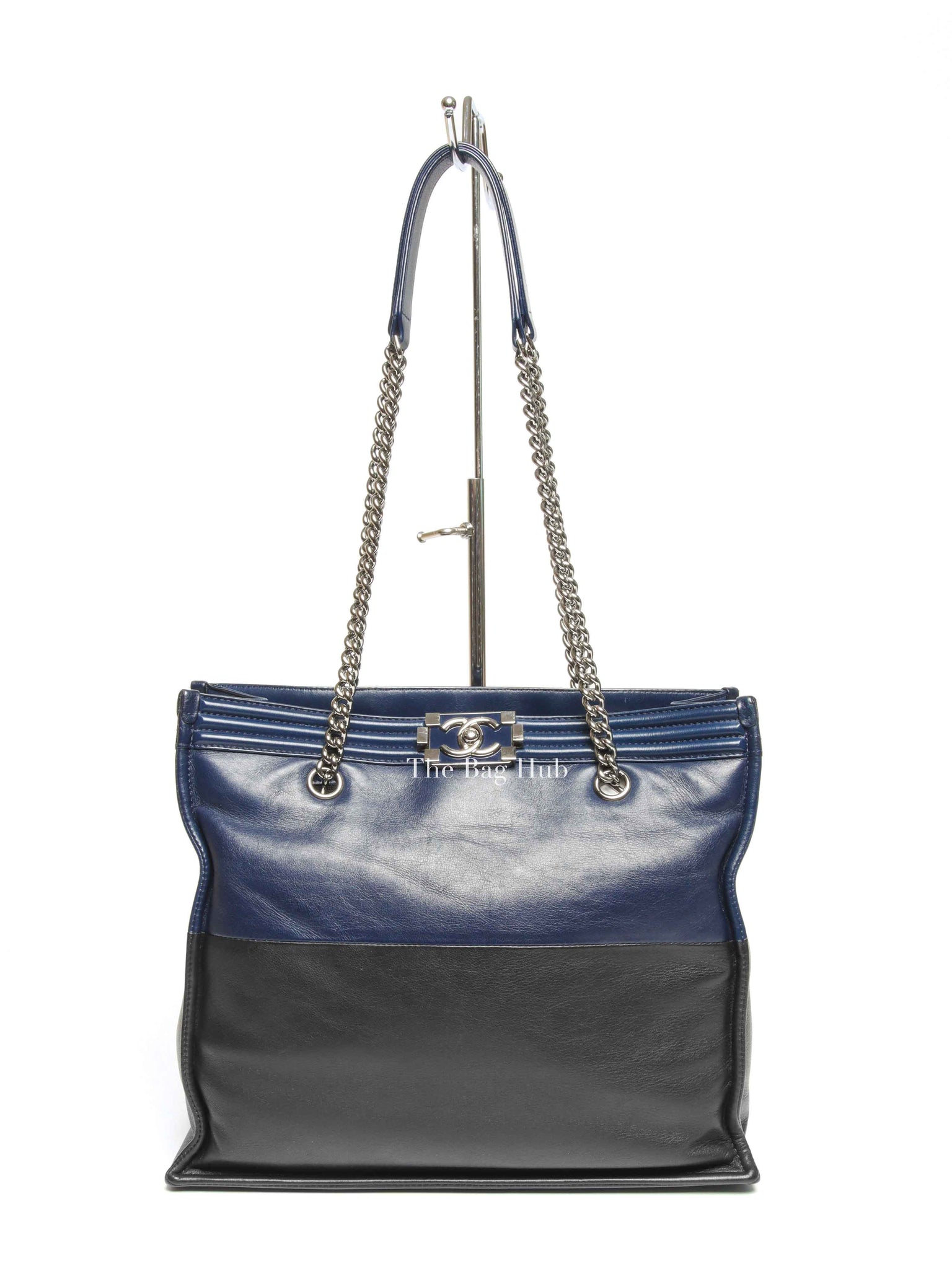 Chanel Blue/Black Leather Le Boy Large Tote Bag SHW