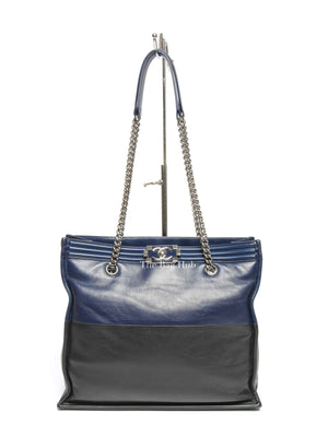 Chanel Blue/Black Leather Le Boy Large Tote Bag SHW