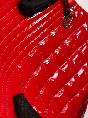 Chanel Red Quilted Patent Large Coco Boy Tote Bag