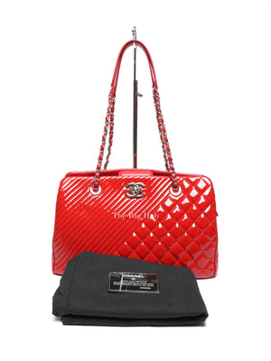 Chanel Red Quilted Patent Large Coco Boy Tote Bag