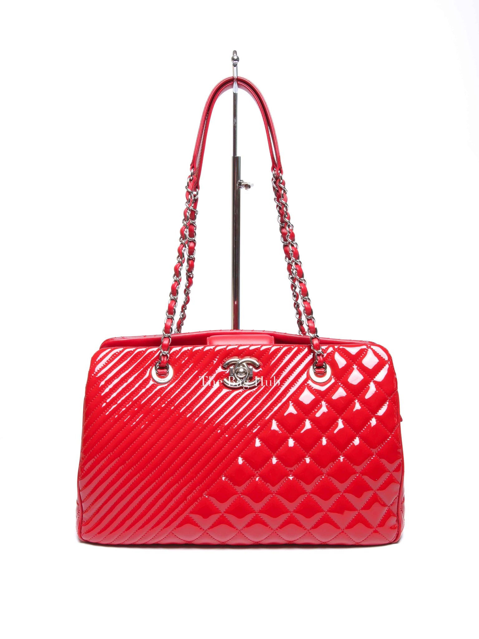 Chanel Red Quilted Patent Large Coco Boy Tote Bag