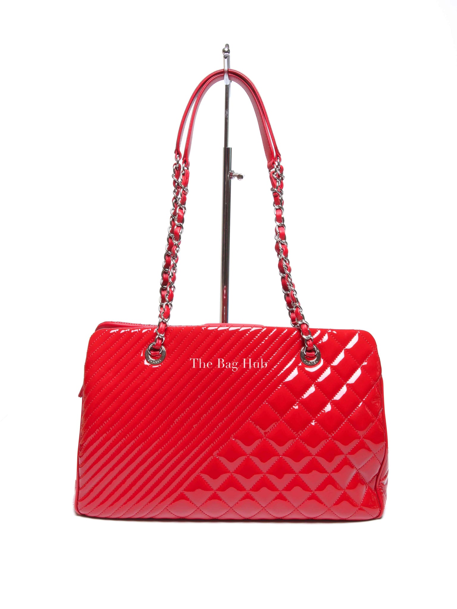 Chanel Red Quilted Patent Large Coco Boy Tote Bag