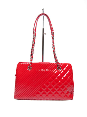Chanel Red Quilted Patent Large Coco Boy Tote Bag