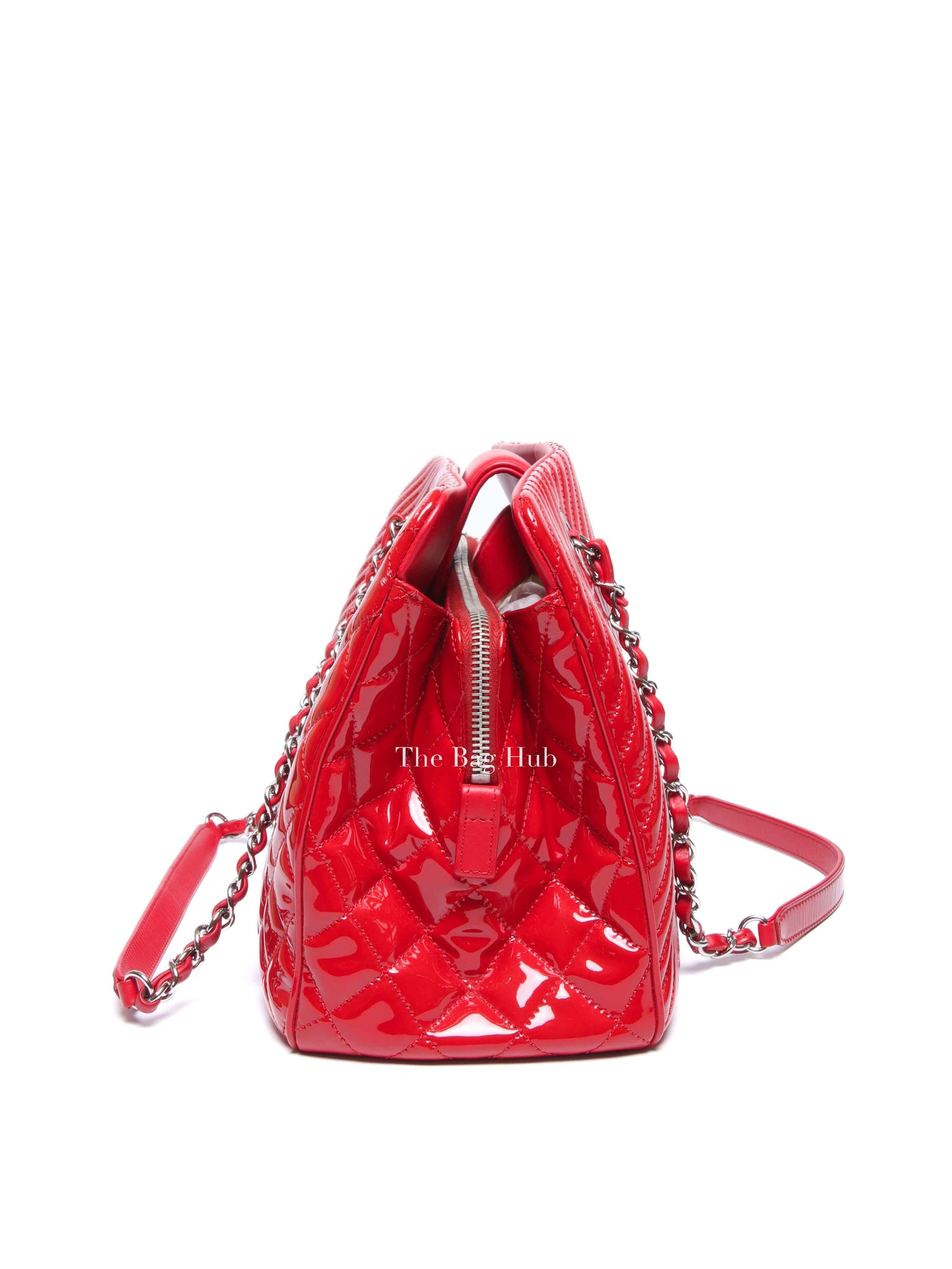 Chanel Red Quilted Patent Large Coco Boy Tote Bag