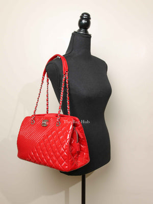 Chanel Red Quilted Patent Large Coco Boy Tote Bag