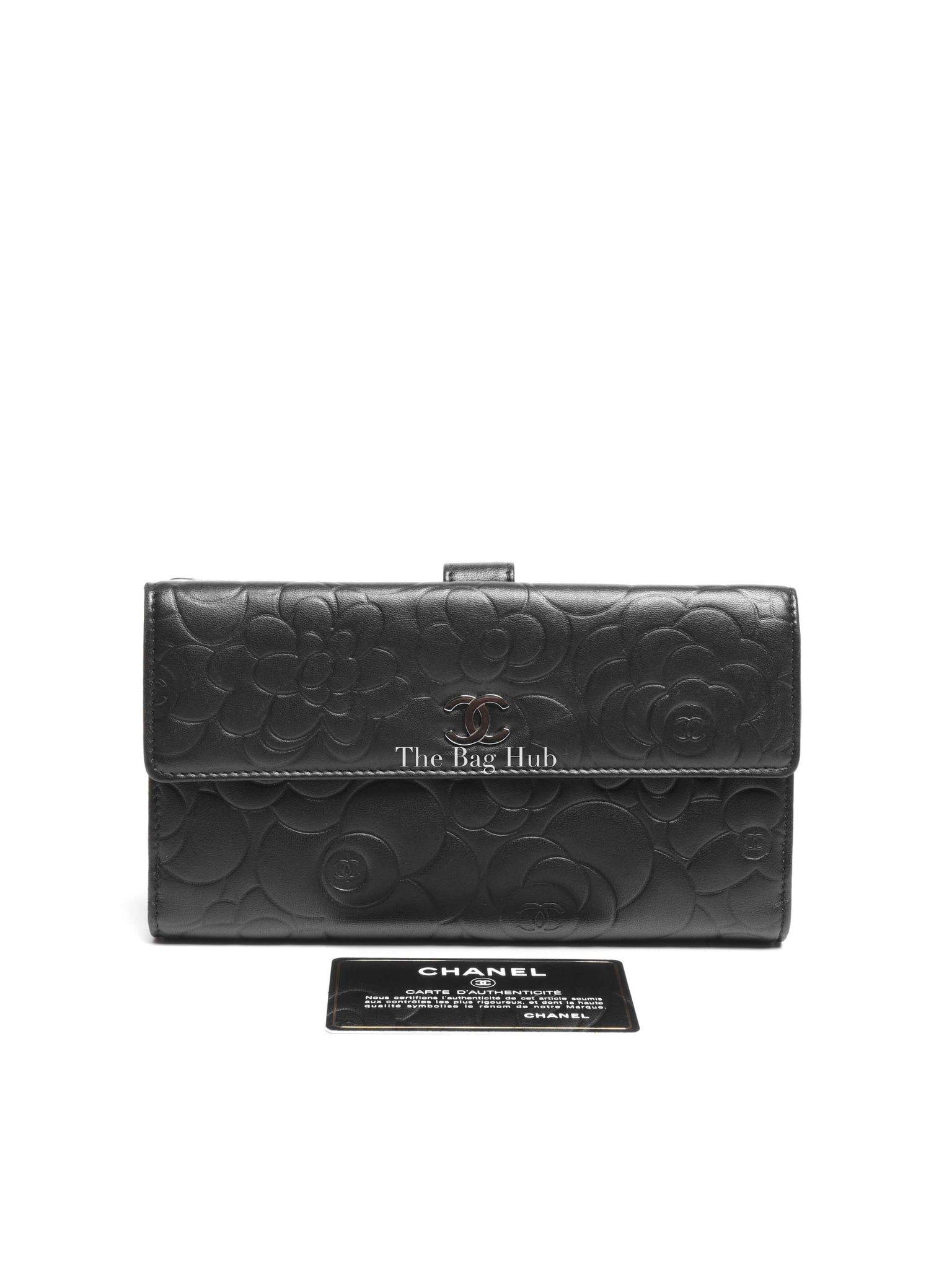 Chanel Black Leather Camellia Long Wallet
