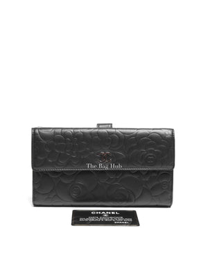 Chanel Black Leather Camellia Long Wallet