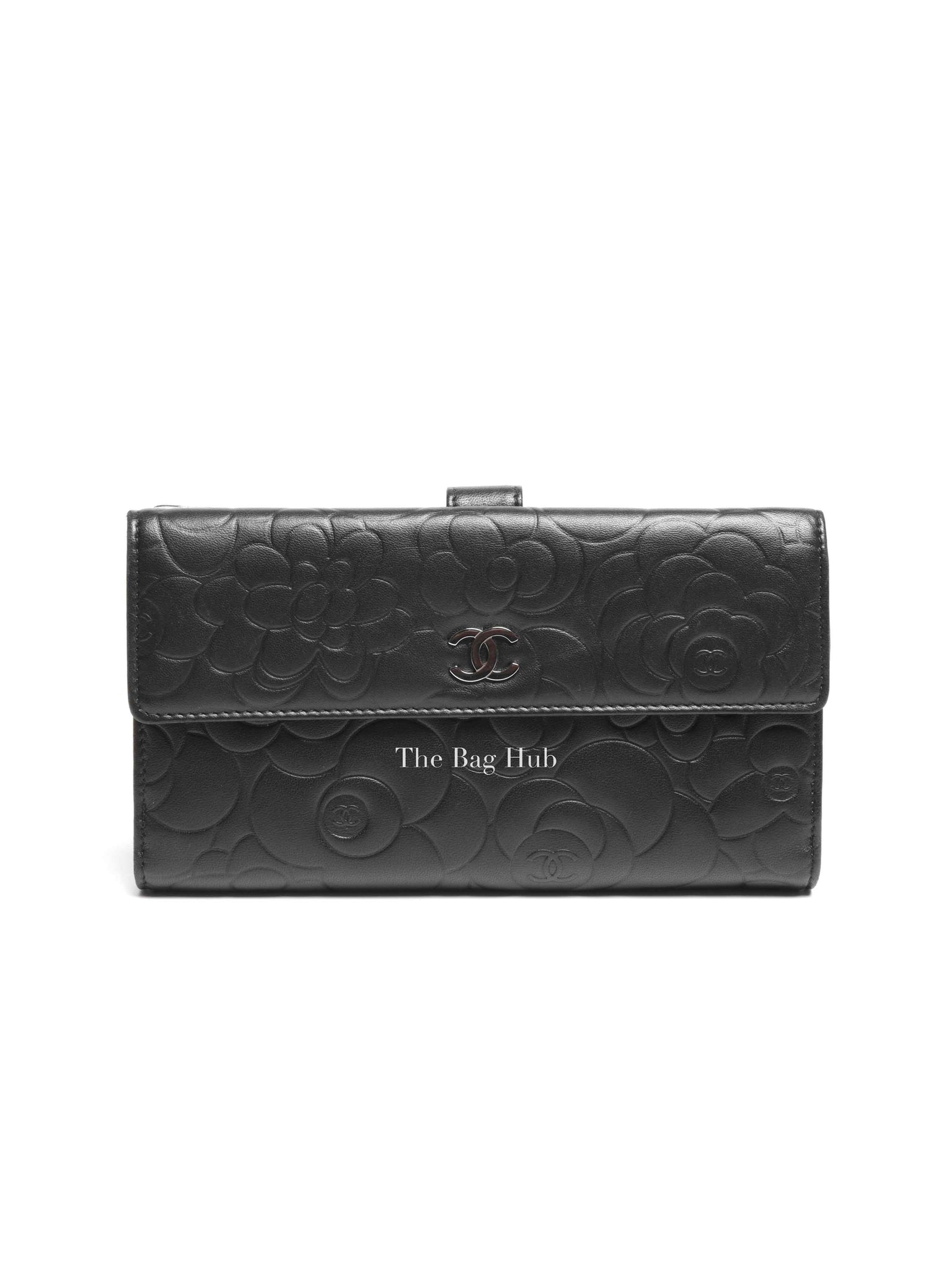 Chanel Black Leather Camellia Long Wallet