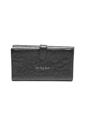 Chanel Black Leather Camellia Long Wallet