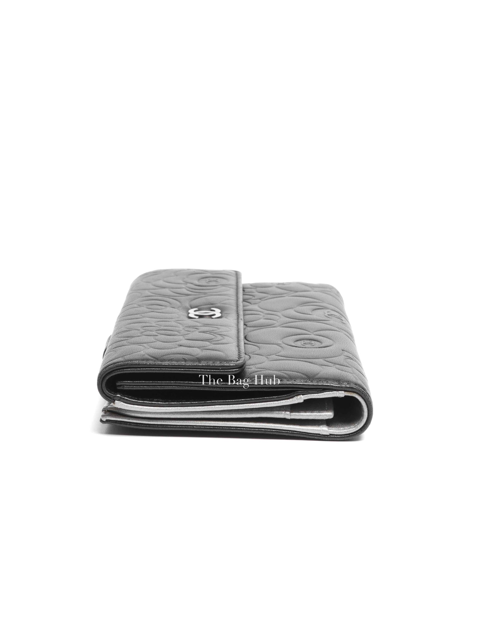 Chanel Black Leather Camellia Long Wallet