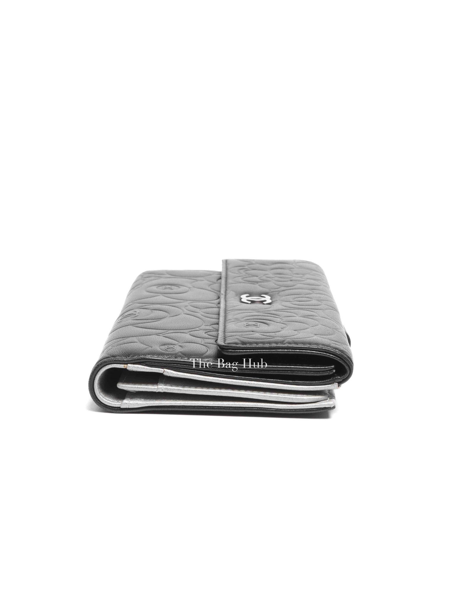 Chanel Black Leather Camellia Long Wallet