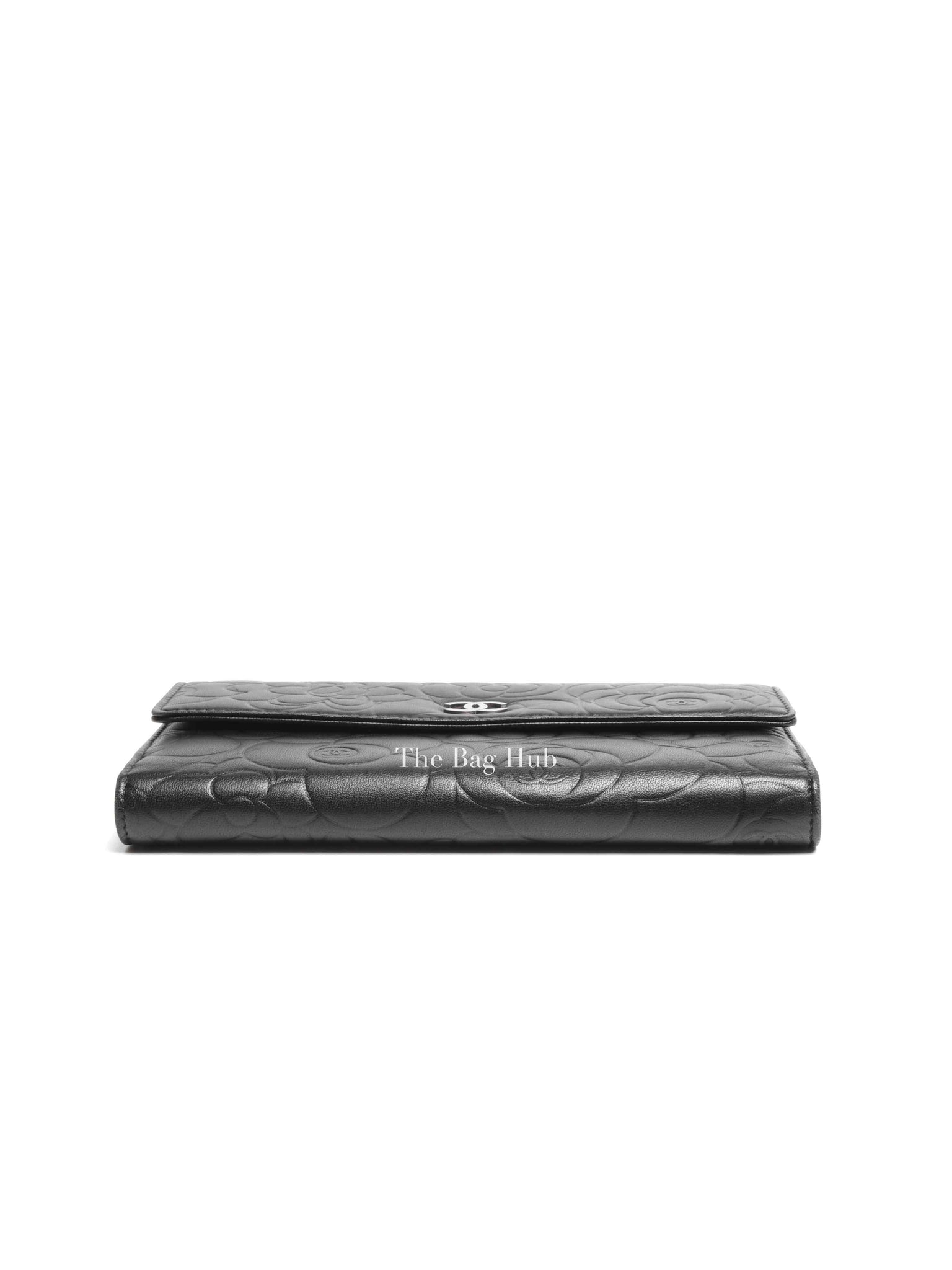 Chanel Black Leather Camellia Long Wallet