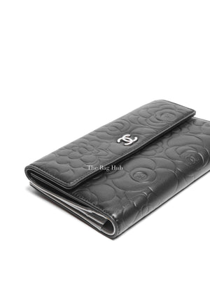 Chanel Black Leather Camellia Long Wallet