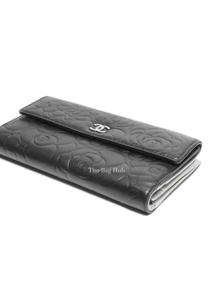 Chanel Black Leather Camellia Long Wallet