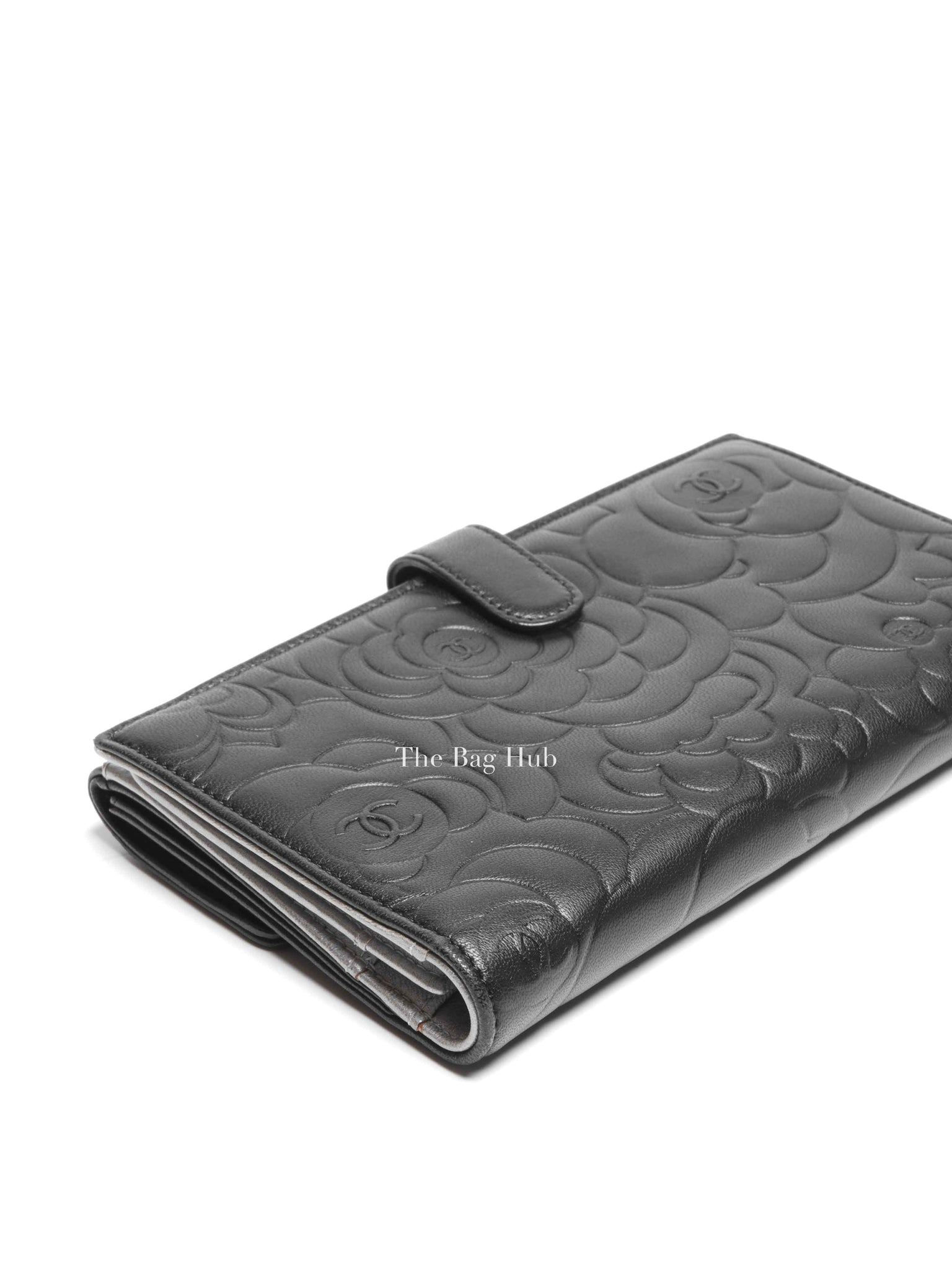Chanel Black Leather Camellia Long Wallet