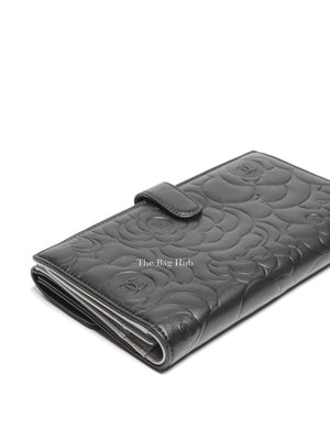 Chanel Black Leather Camellia Long Wallet