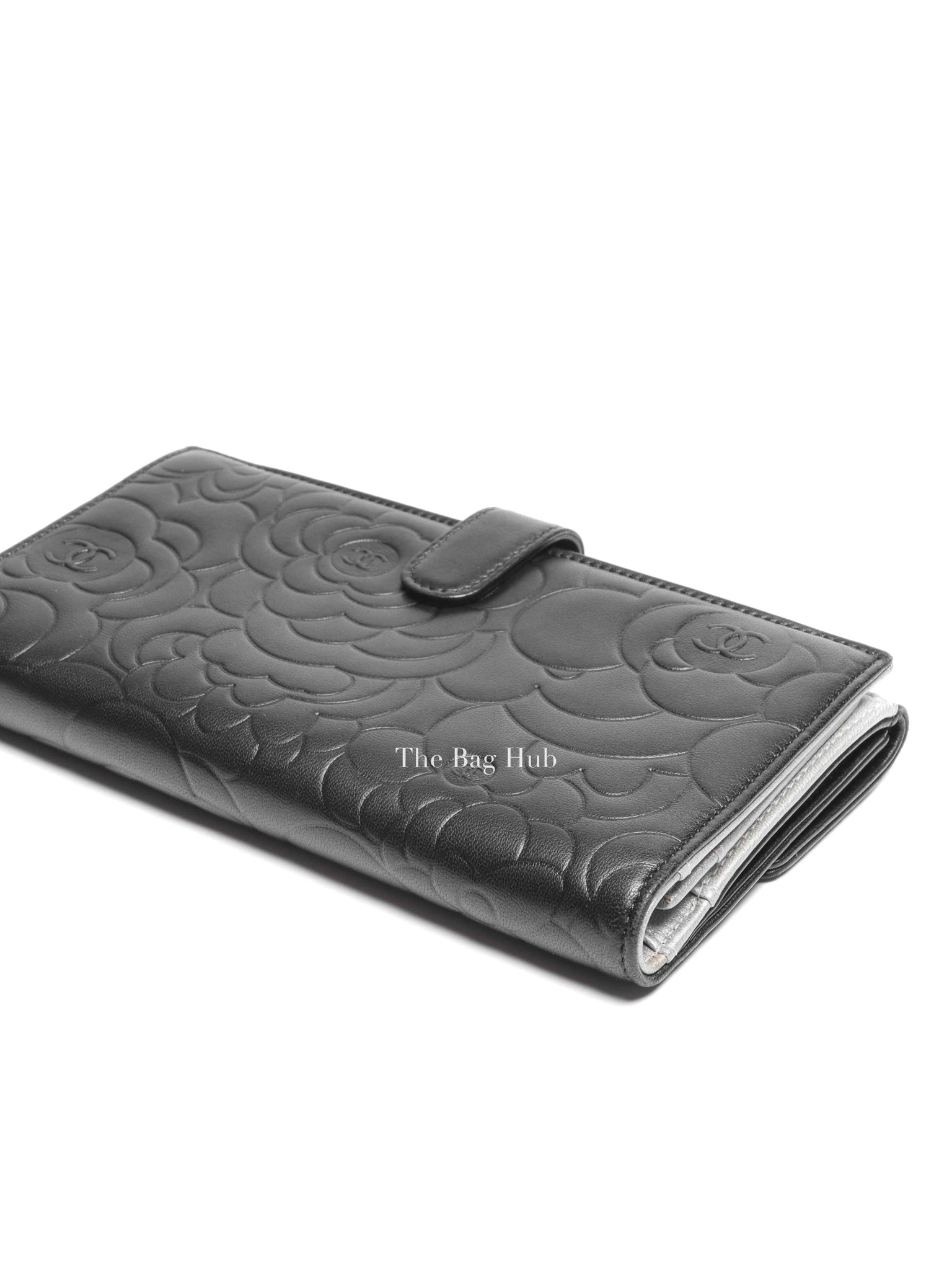 Chanel Black Leather Camellia Long Wallet