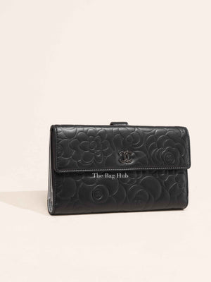Chanel Black Leather Camellia Long Wallet