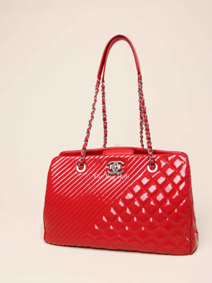 Chanel Red Quilted Patent Large Coco Boy Tote Bag