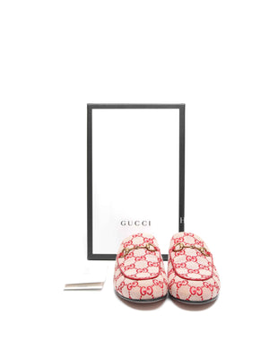 Gucci Red GG Canvas Horsebit Princetown Horsebit Flat Mules Size 37.5