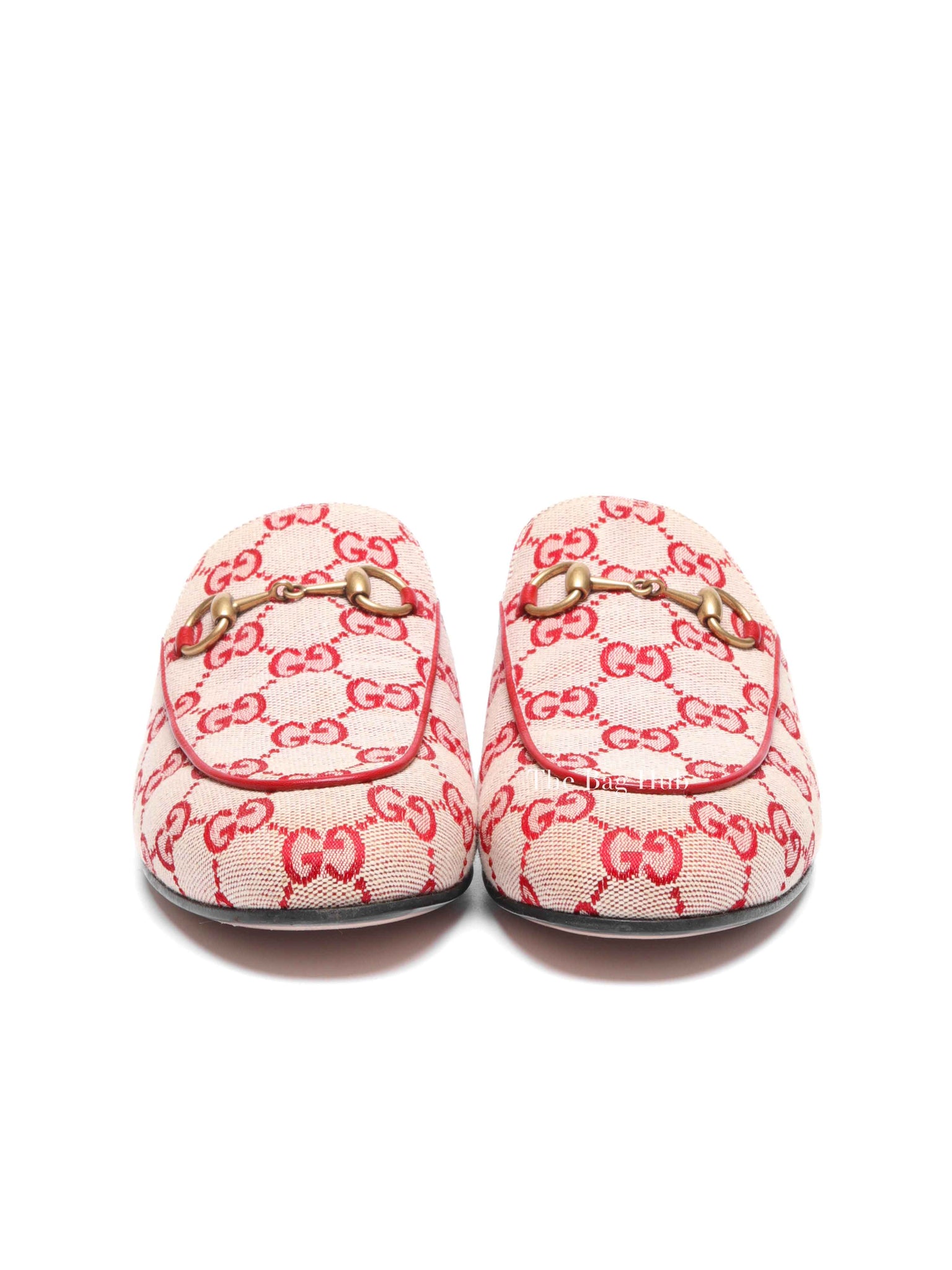 Gucci Red GG Canvas Horsebit Princetown Horsebit Flat Mules Size 37.5