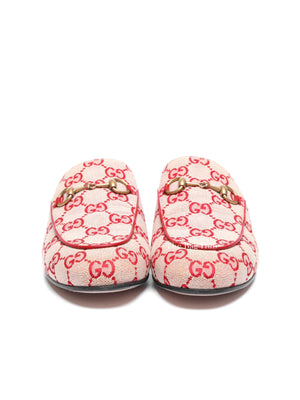 Gucci Red GG Canvas Horsebit Princetown Horsebit Flat Mules Size 37.5