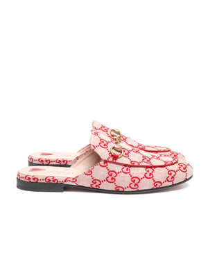 Gucci Red GG Canvas Horsebit Princetown Horsebit Flat Mules Size 37.5