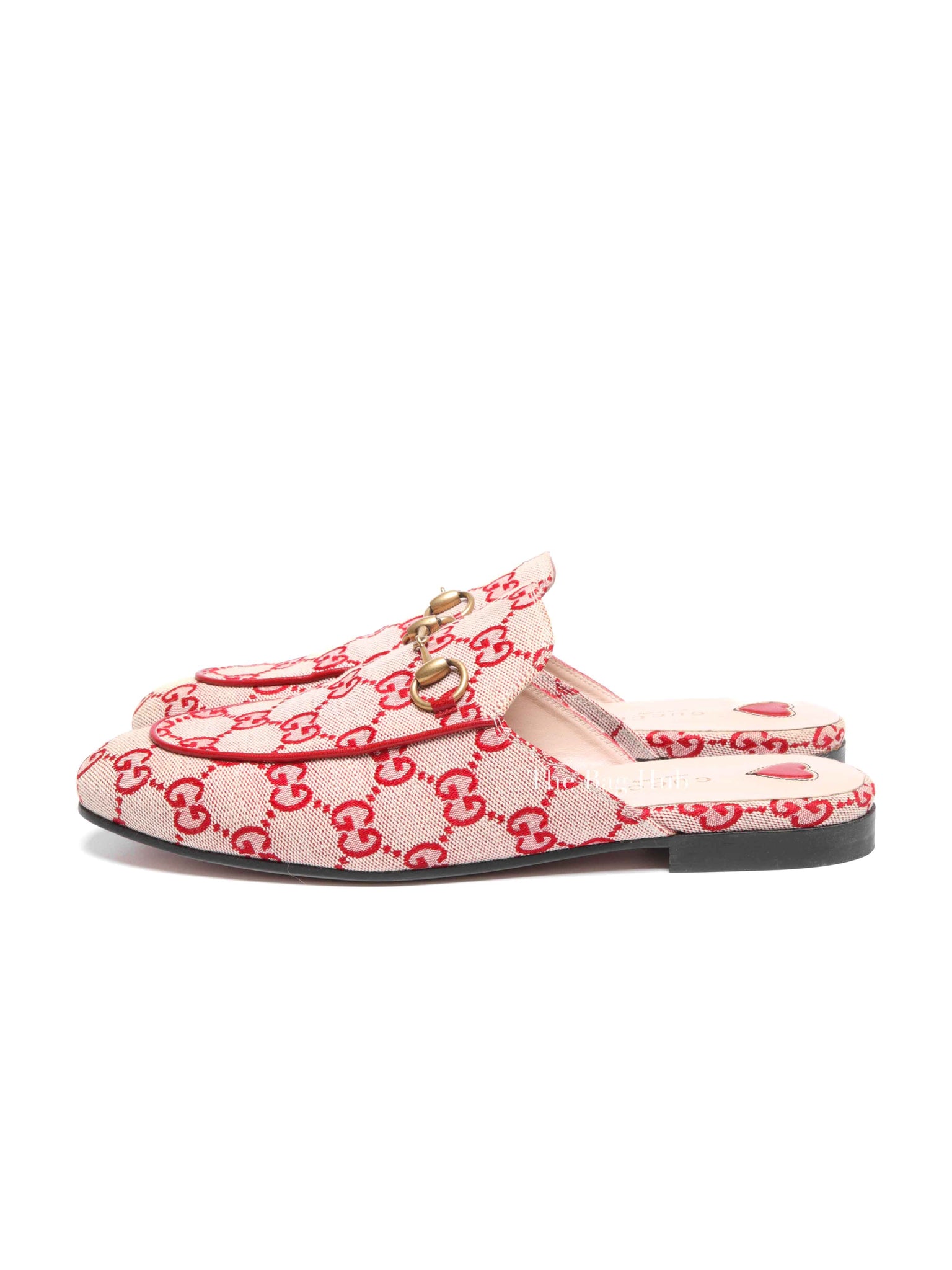 Gucci Red GG Canvas Horsebit Princetown Horsebit Flat Mules Size 37.5