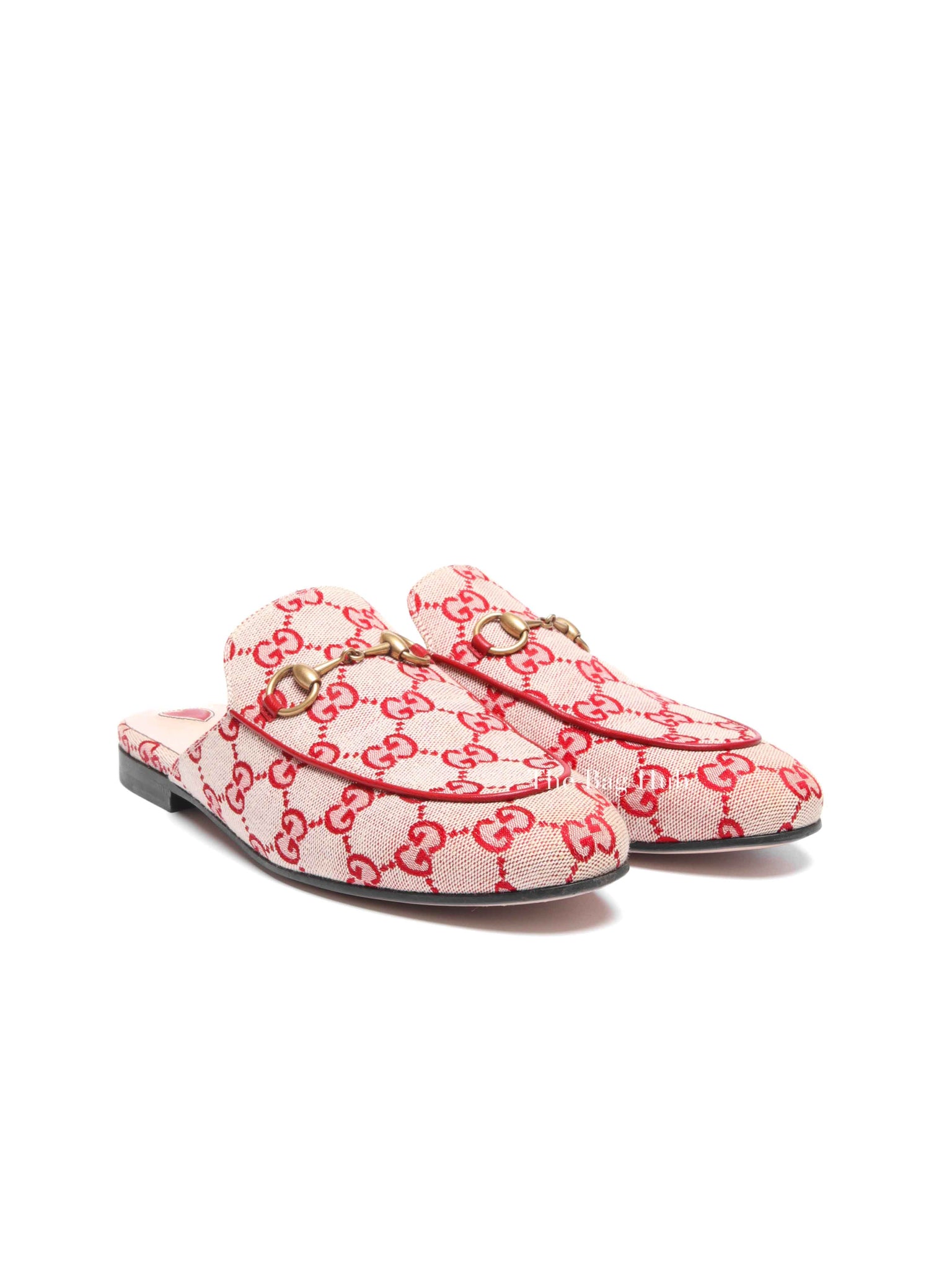 Gucci Red GG Canvas Horsebit Princetown Horsebit Flat Mules Size 37.5